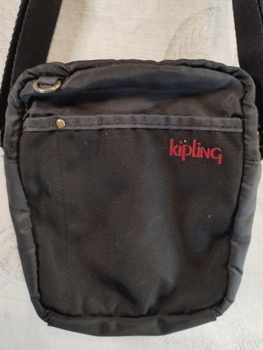 Kipling Compact Black Crossbody /Messenger Bag with Red Logo